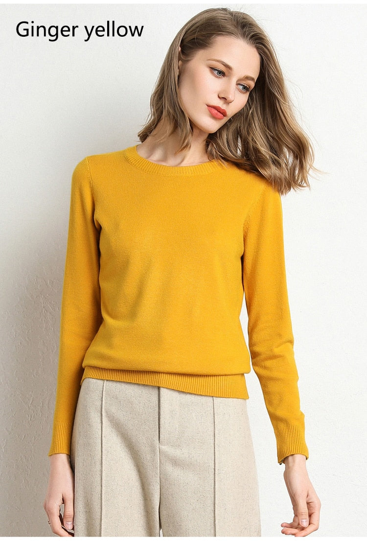 Solid Round Neck/Wool Cashmere Sweater