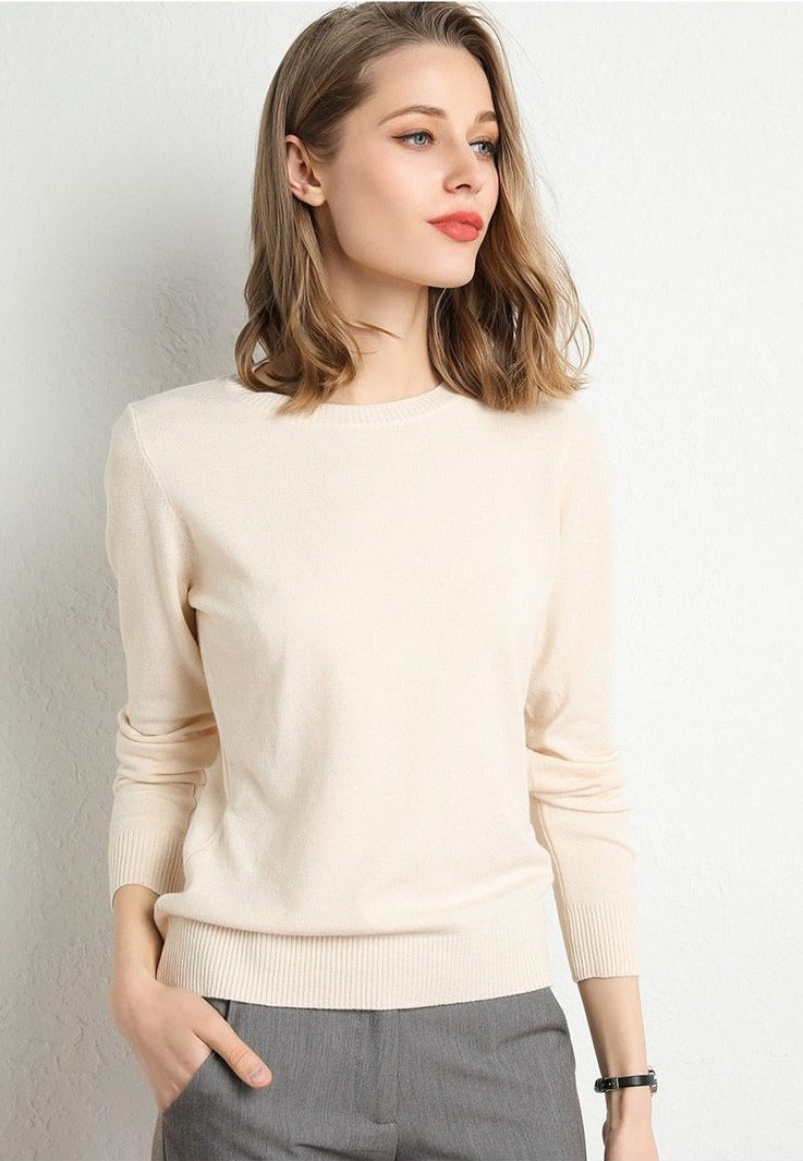 Solid Round Neck/Wool Cashmere Sweater