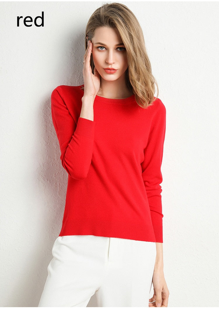 Solid Round Neck/Wool Cashmere Sweater