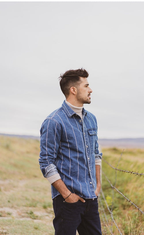 Vertical Striped Denim Shirt
