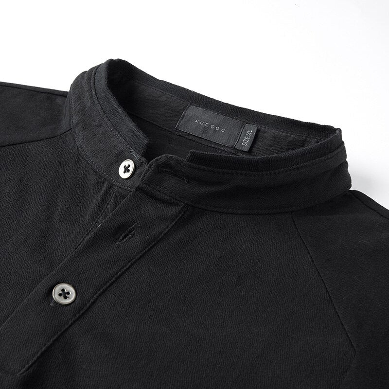 Cotton Button Plain T-Shirt Long Sleeve