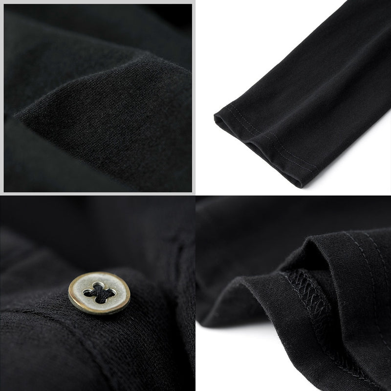 Cotton Button Plain T-Shirt Long Sleeve