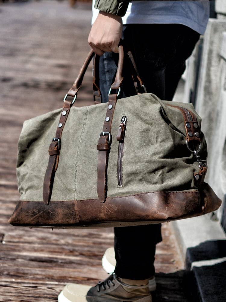 Canvas Leather Travel Duffel Bag