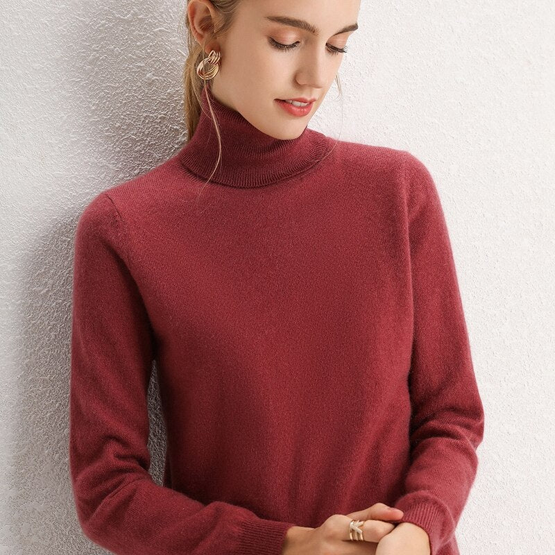 100% Pure Cashmere Knitted Turtleneck Pullover