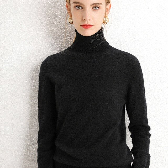 100% Pure Cashmere Knitted Turtleneck Pullover