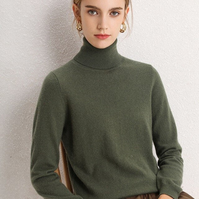 100% Pure Cashmere Knitted Turtleneck Pullover
