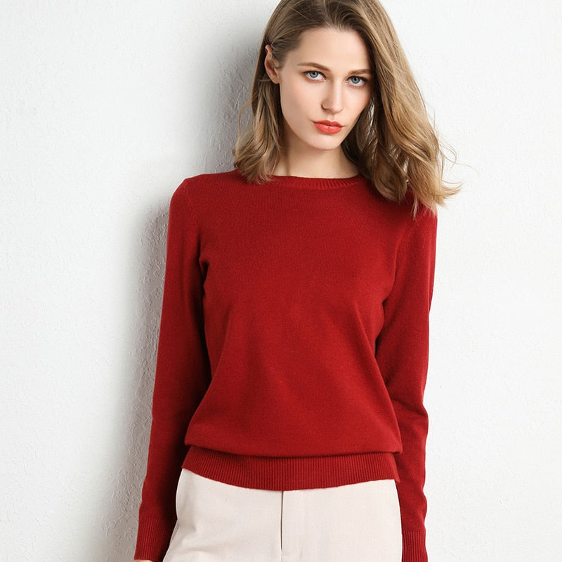 Solid Round Neck/Wool Cashmere Sweater