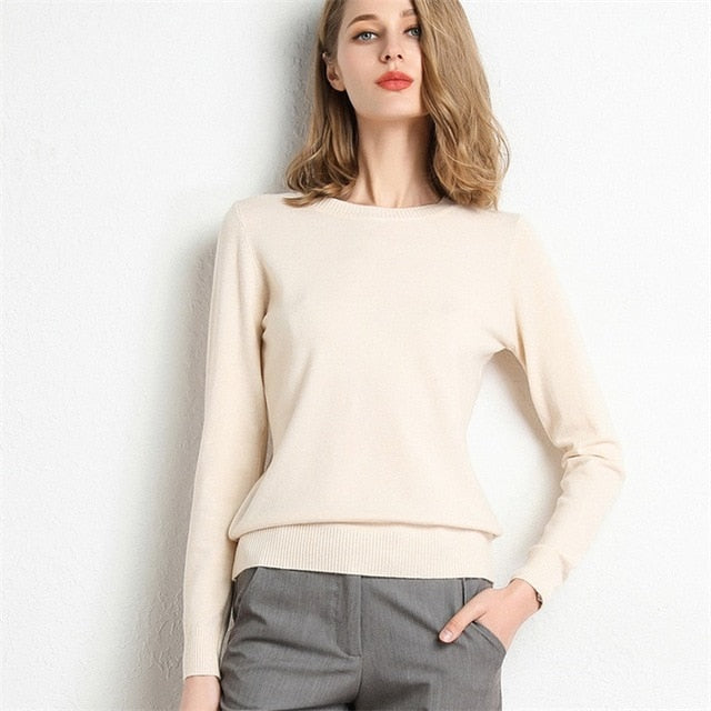 Solid Round Neck/Wool Cashmere Sweater