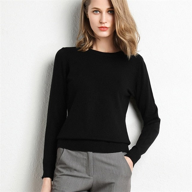 Solid Round Neck/Wool Cashmere Sweater