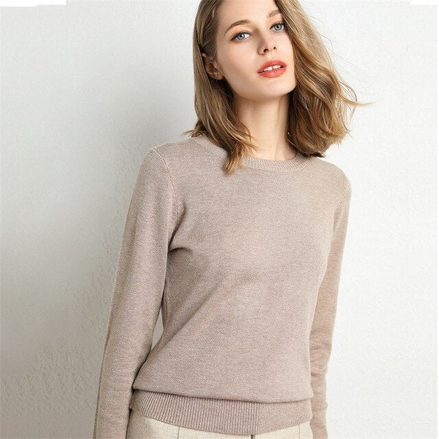 Solid Round Neck/Wool Cashmere Sweater