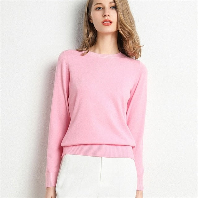 Solid Round Neck/Wool Cashmere Sweater
