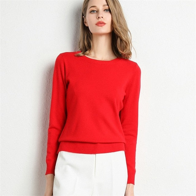 Solid Round Neck/Wool Cashmere Sweater