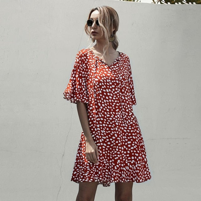 Loose Print Half Sleeve Dress