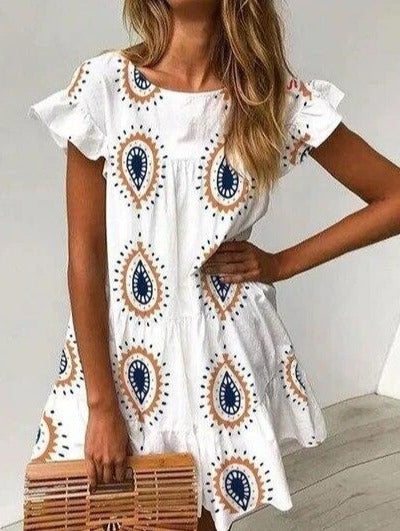 Short Sleeved Ruffled Dress