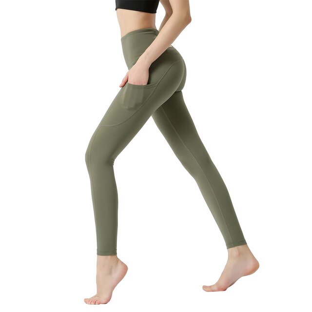 Yoga Leggings Side Pocket Waist Cross Back