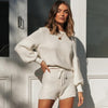 Lantern Sleeve Knitted Two Piece Set Women O-Neck