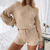 Lantern Sleeve Knitted Two Piece Set Women O-Neck