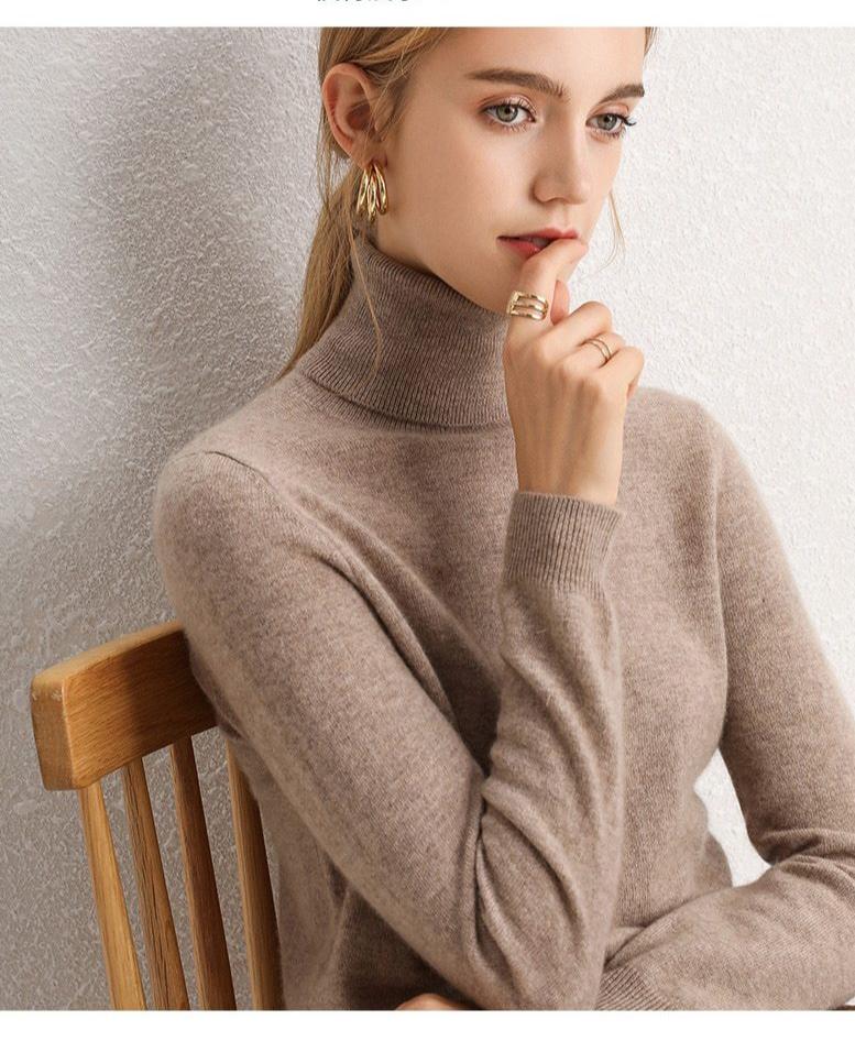 100% Pure Cashmere Knitted Turtleneck Pullover