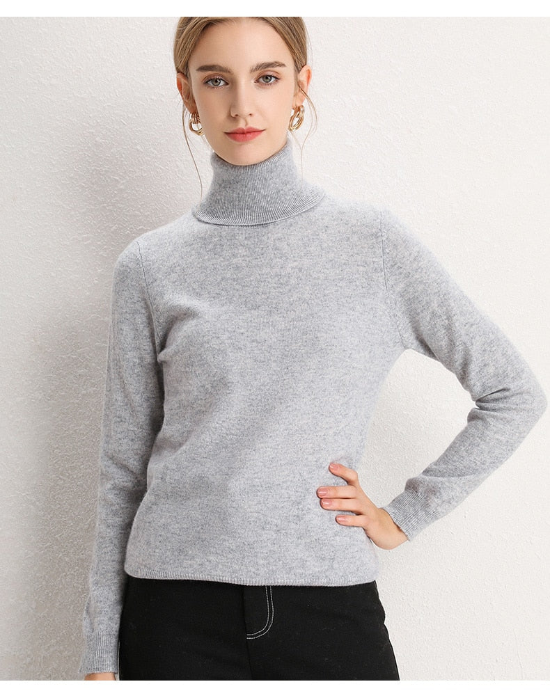 100% Pure Cashmere Knitted Turtleneck Pullover