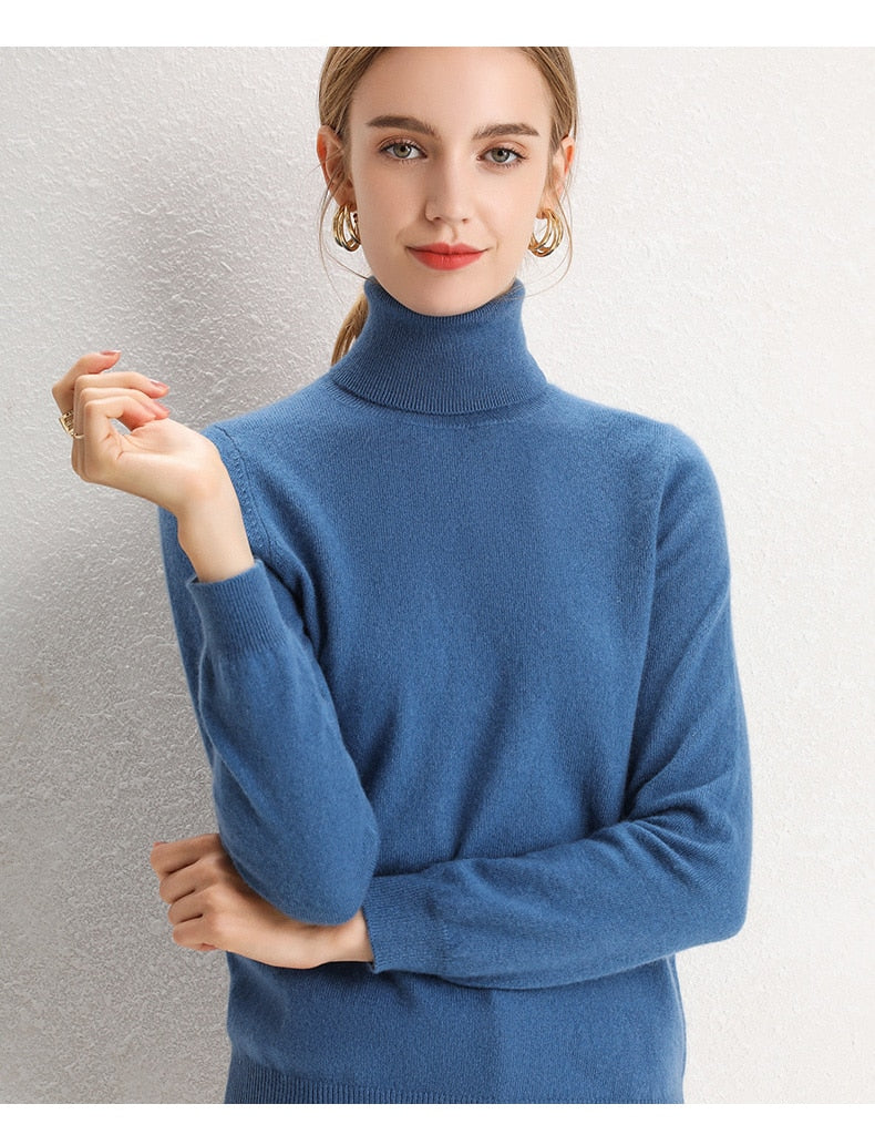 100% Pure Cashmere Knitted Turtleneck Pullover