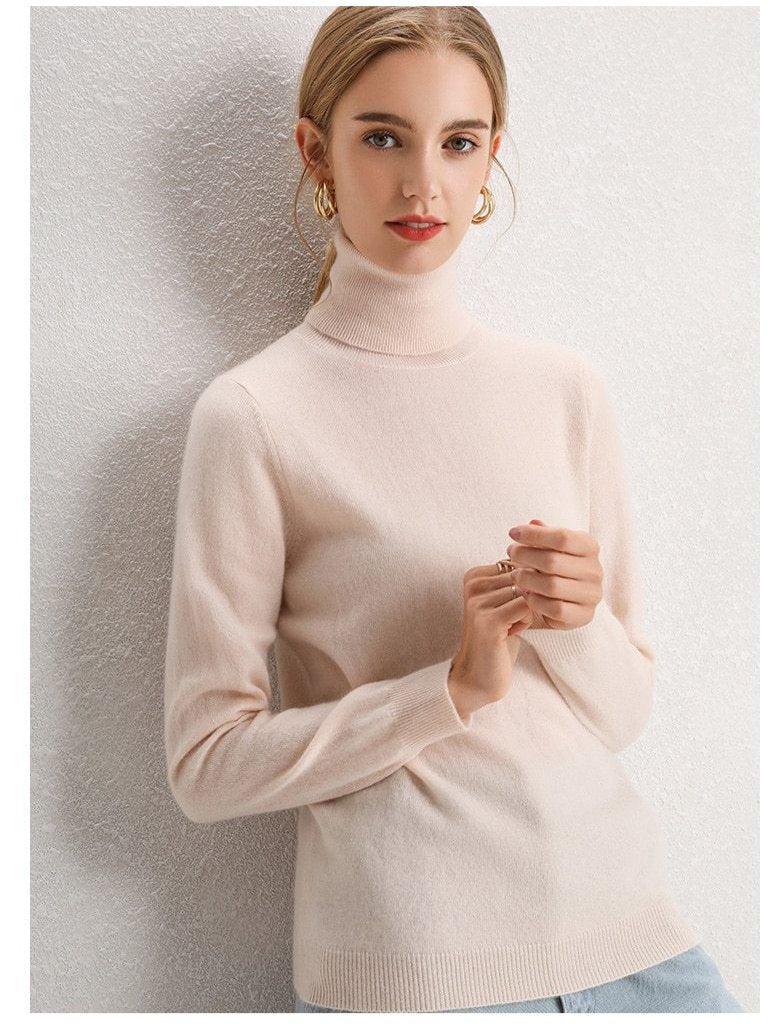 100% Pure Cashmere Knitted Turtleneck Pullover