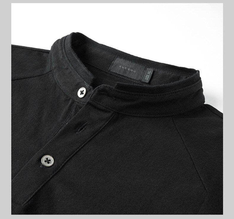 Cotton Button Plain T-Shirt Long Sleeve