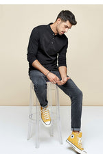 Cotton Button Plain T-Shirt Long Sleeve