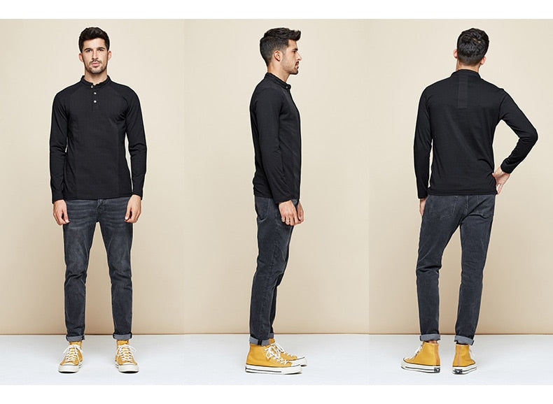 Cotton Button Plain T-Shirt Long Sleeve