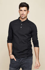 Cotton Button Plain T-Shirt Long Sleeve