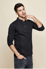 Cotton Button Plain T-Shirt Long Sleeve