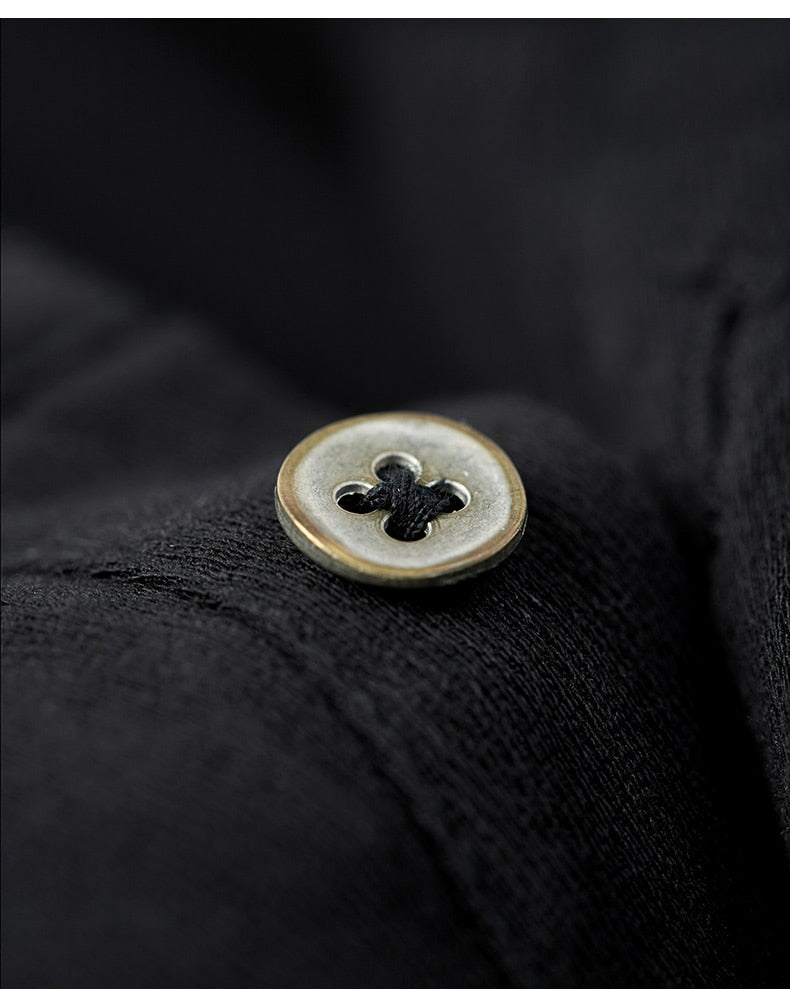 Cotton Button Plain T-Shirt Long Sleeve