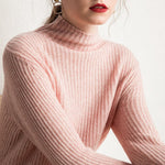 Goat Cashmere Knitted Half-High O-neck Pullover