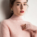 Goat Cashmere Knitted Half-High O-neck Pullover