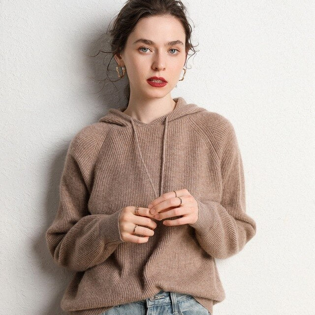 Hooded Cashmere Sweater 100% Pure Cashmere