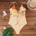 Vintage One-Piece Swim Suits Boho Floral Print