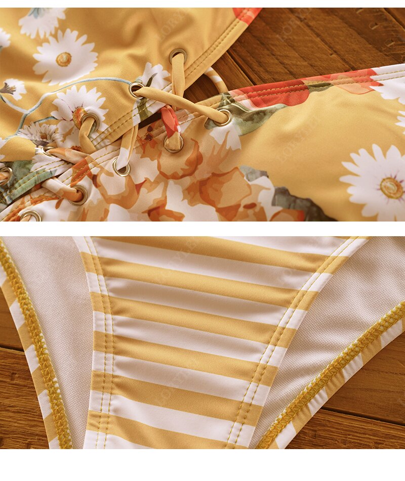 Vintage One-Piece Swim Suits Boho Floral Print