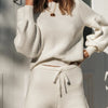 Lantern Sleeve Knitted Two Piece Set Women O-Neck